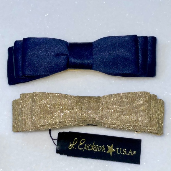 2 L. Erickson USA Petite Bow Barrette; Navy and Starlette Gold main image 9